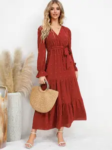 StyleCast Red V-Neck Fit & Flare Midi Dress