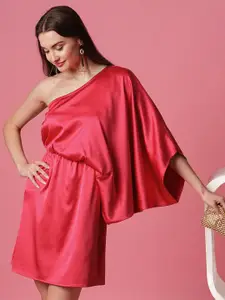 Globus One Shoulder Batwing Sleeve Satin A-Line Mini Dress