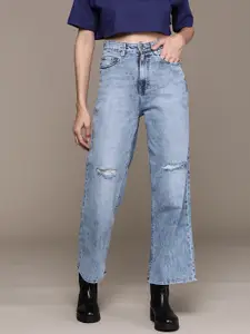 Roadster Women Flared High-Rise Slash Knee Heavy Fade Stretchable Jeans