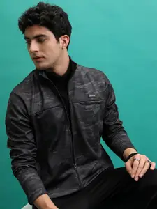 HIGHLANDER Abstract Printed Mock Collar Front Open Sweatshirt