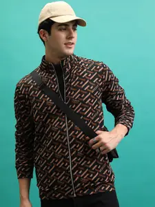 HIGHLANDER Abstract Printed Mock Collar Front-Open Sweatshirt