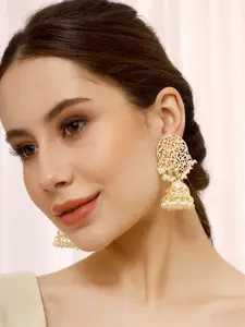 Priyaasi Gold-Plated Beads Beaded Dome Shaped Jhumkas