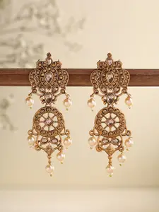 Priyaasi Gold-Plated Kundan Studded Contemporary Drop Earrings
