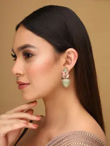 Priyaasi Gold-Plated Stones Studded Leaf Shaped Drop Earrings