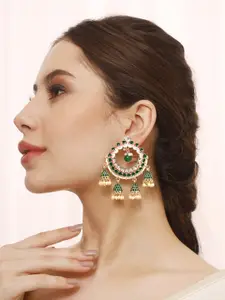 Priyaasi Gold-Plated Kundan Studded & Beads Beaded Floral Enamelled Chandbalis