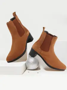 FAUSTO Women Platform Heeled Suede Leather Chelsea Boots
