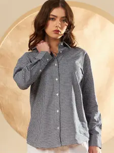 DENNISON Checked Spread Collar Long Sleeves Cotton Casual Shirt