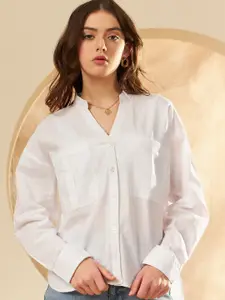 DENNISON Smart Mandarin Collar Cotton Oversized Casual Shirt