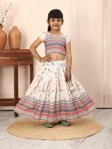BAESD Girls Printed Short Sleeves Ready to Wear Lehenga & Blouse