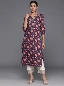 KALINI Floral Printed Cotton Straight Kurta
