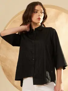 DENNISON Smart Pin Tucked Cotton Oversized Casual Shirt