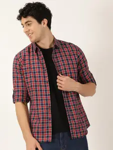 HERE&NOW Classic Slim Fit Tartan Checked Pure Cotton Casual Shirt