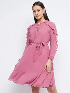Madame Ruffled Tie-Up Neck Fit & Flare Dress