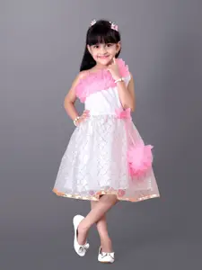 BAESD Girls Self Design One Shoulder Ruffled Net Fit & Flare Dress