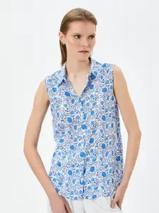 Koton Floral Printed Spread Collar High Low Hem Casual Shirt