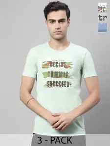 MACK JONNEY Pack of 3 Round Neck Short Sleeves Typography Printed Cotton T-shirt