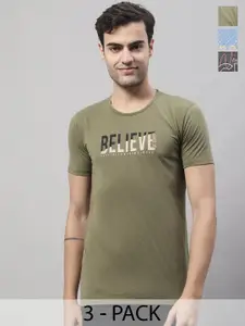 MACK JONNEY Pack of 3 Typography Printed Cotton T-shirt