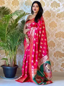 bansari textiles Ethnic Motifs Woven Design Zari Pure Silk Paithani Saree