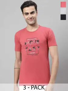 MACK JONNEY Pack of 3 Round Neck Short Sleeves Typography Printed Cotton T-shirt