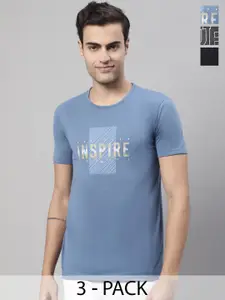 MACK JONNEY Pack of 3 Typography Printed Cotton T-shirts