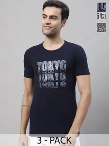 MACK JONNEY Typography Printed Pack of 3 Round Neck Short Sleeves Cotton T-shirt