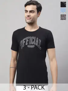 MACK JONNEY Pack of 3 Typography Printed Round Neck Cotton T-shirt