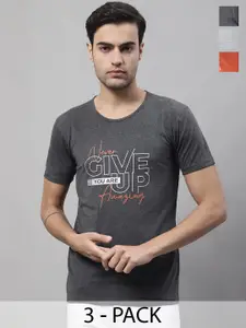 MACK JONNEY Pack of 3 Typography Printed Cotton T-shirts