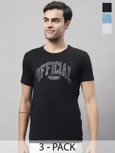 MACK JONNEY Typography Pack of 3 Round Neck Printed Cotton T-shirt