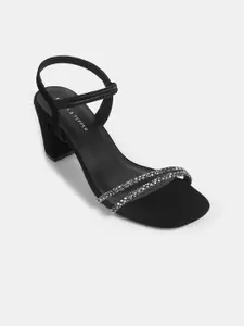 LEMON & PEPPER Embellished Open Toe Block Heels