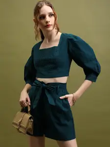 Tokyo Talkies Teal Pure Cotton Top With Short Co-Ords