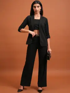 Tokyo Talkies Black Round Neck Top Blazer & Trousers Co-Ords