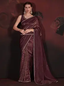 Saree mall Burgundy Beads and Stones Embellished Saree