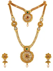 Shining Diva Gold Plated Crystals-Studded & Beads Beaded Necklace & Earrings