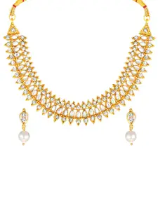 Shining Diva Gold Plated Artificial Stones-Studded & Beads Beaded Necklace & Earrings