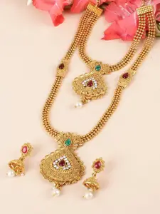 Shining Diva Gold Plated Artificial Stones-Studded & Beads Beaded Necklace & Earrings