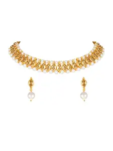 Shining Diva Gold Plated Artificial Stones-Studded & Beads Beaded Necklace & Earrings