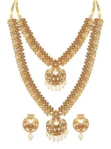 Shining Diva Gold Plated Crystals-Studded & Beads Beaded Necklace & Earrings