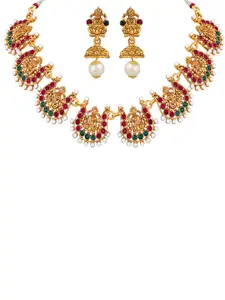 Shining Diva Gold Plated Artificial Stones-Studded & Beads Beaded Necklace & Earrings