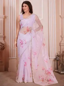 Saree mall Floral Printed Beads and Stones Organza Saree
