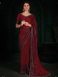 Saree mall Embellished Border Beads and Stones Pure Chiffon Sarees