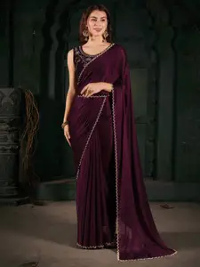 Saree mall Beads and Stones Belted Satin Sarees
