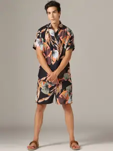 GRECIILOOKS Printed Collar Shirt With Shorts Co-Ords