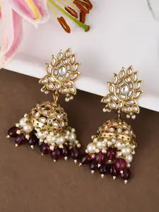 Designbox Kundan-Studded Beaded Contemporary Jhumkas