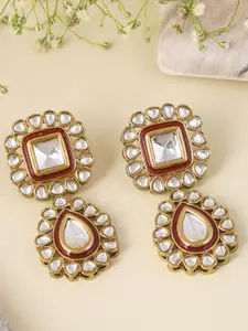 Designbox Kundan-Studded Contemporary Drop Earrings