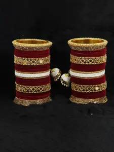 LAVAZZA Set Of 66 Gold Plated AD Studded Velvet Bangles