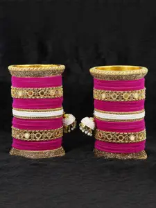 LAVAZZA Set Of 66 Gold Plated AD Studded Velvet Bangles