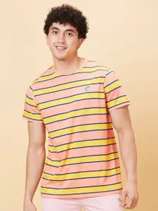Being Human Striped Cotton Round Neck Short Sleeves Applique Casual T-shirt