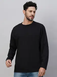 PRONK Black Oversized Cotton T-shirt with Drop-Shoulder Sleeves