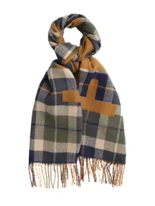 Fred Perry Men Jacquard Wool Checked Tasseled Scarf