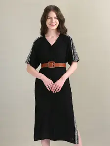 U.S. Polo Assn. Women Geometric Embroidered Shirt Style Midi Dress